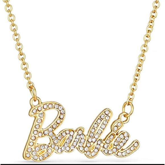 BARBIE Gold Bling Rhinestone Nameplate Necklace - Picture 1 of 4